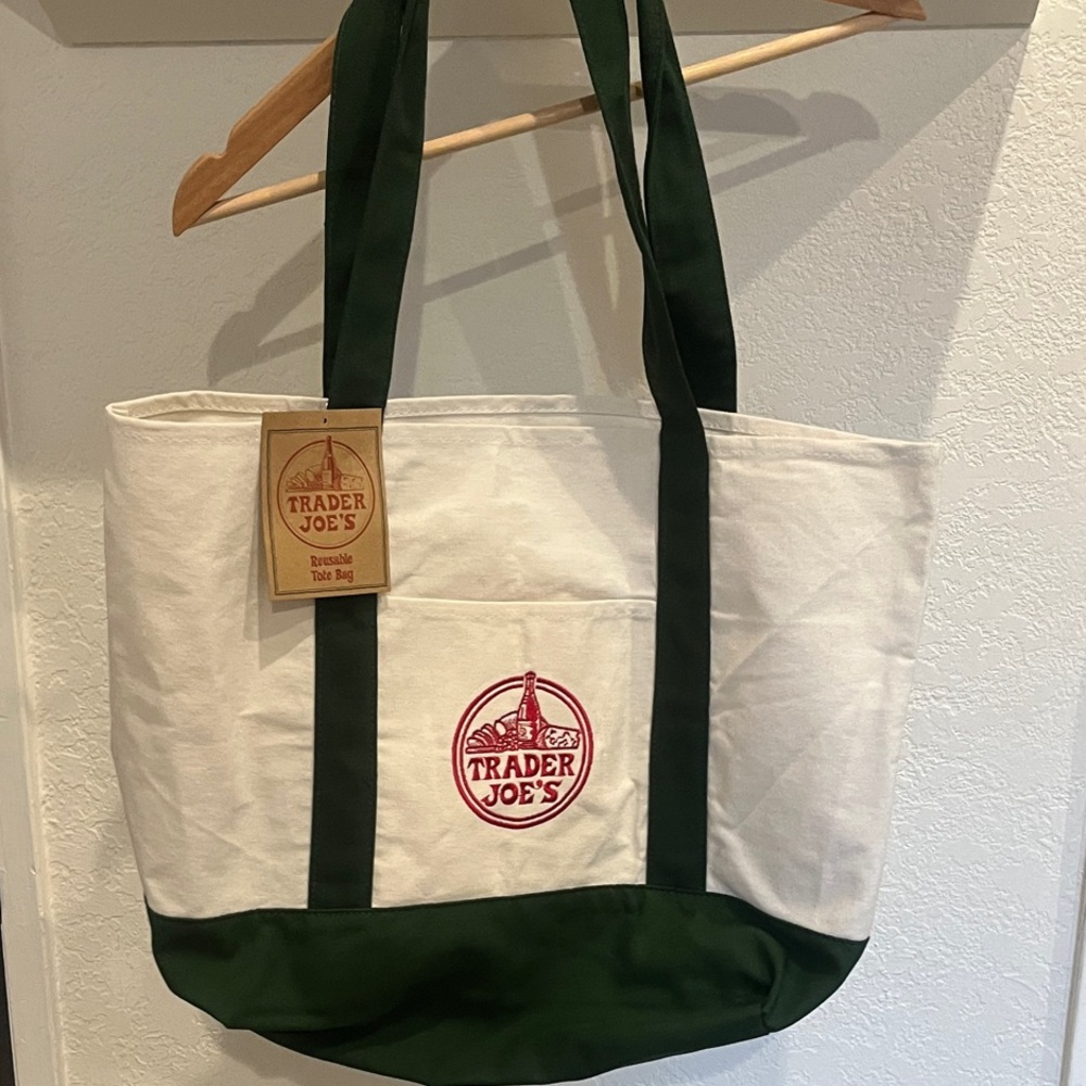 Trader Joe's Green and White Tote Bag